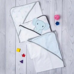 Bathing Hooded Towel Pack Of 3 Elephant Blue
