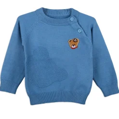 Bear Embroidery Premium Full Sleeves Knitted Sweater - Blue