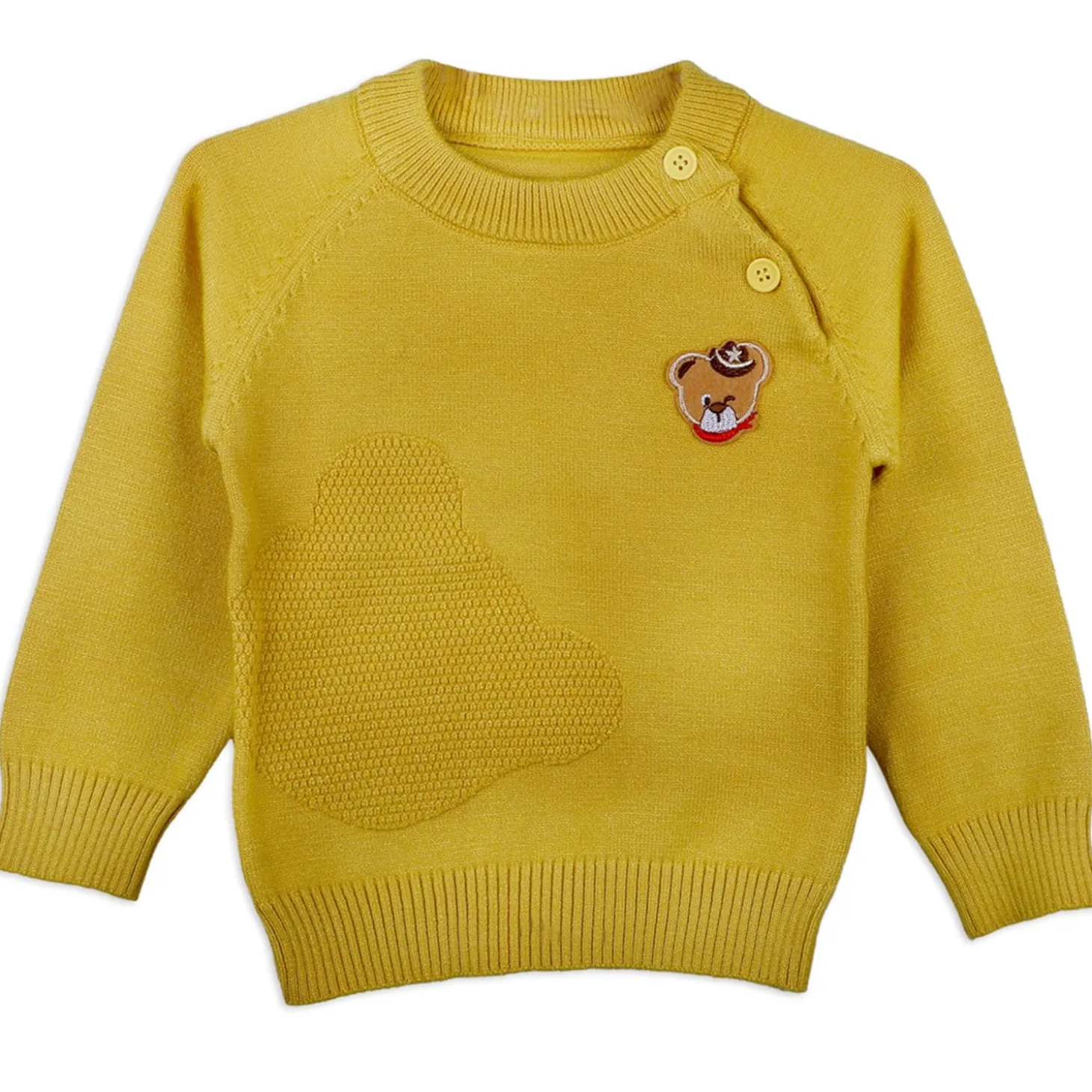 Bear Embroidery Premium Full Sleeves Knitted Sweater - Mustard