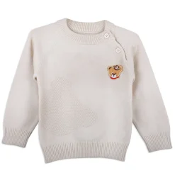 Bear Embroidery Premium Full Sleeves Knitted Sweater - White
