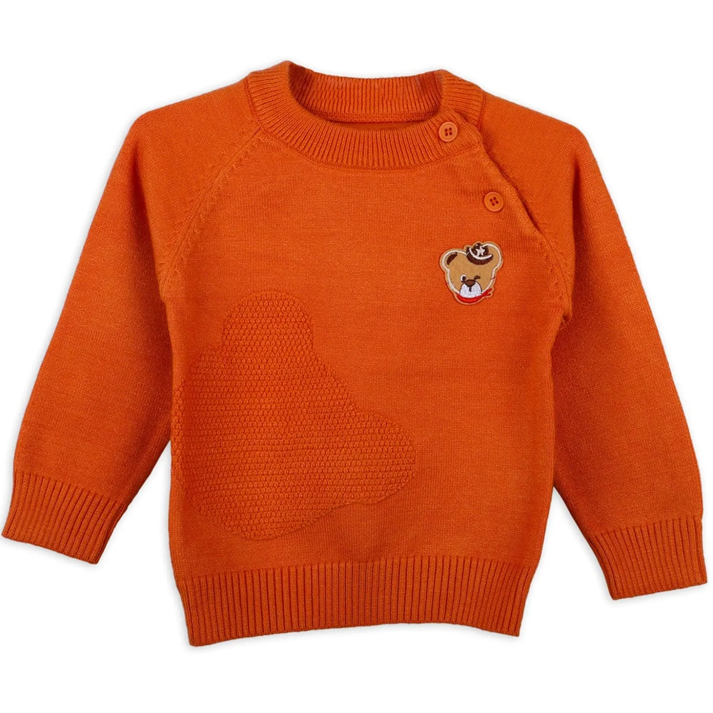 Bear Embroidery Premium Full Sleeves Knitted Sweater - Orange