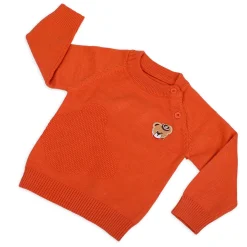 Bear Embroidery Premium Full Sleeves Knitted Sweater - Orange