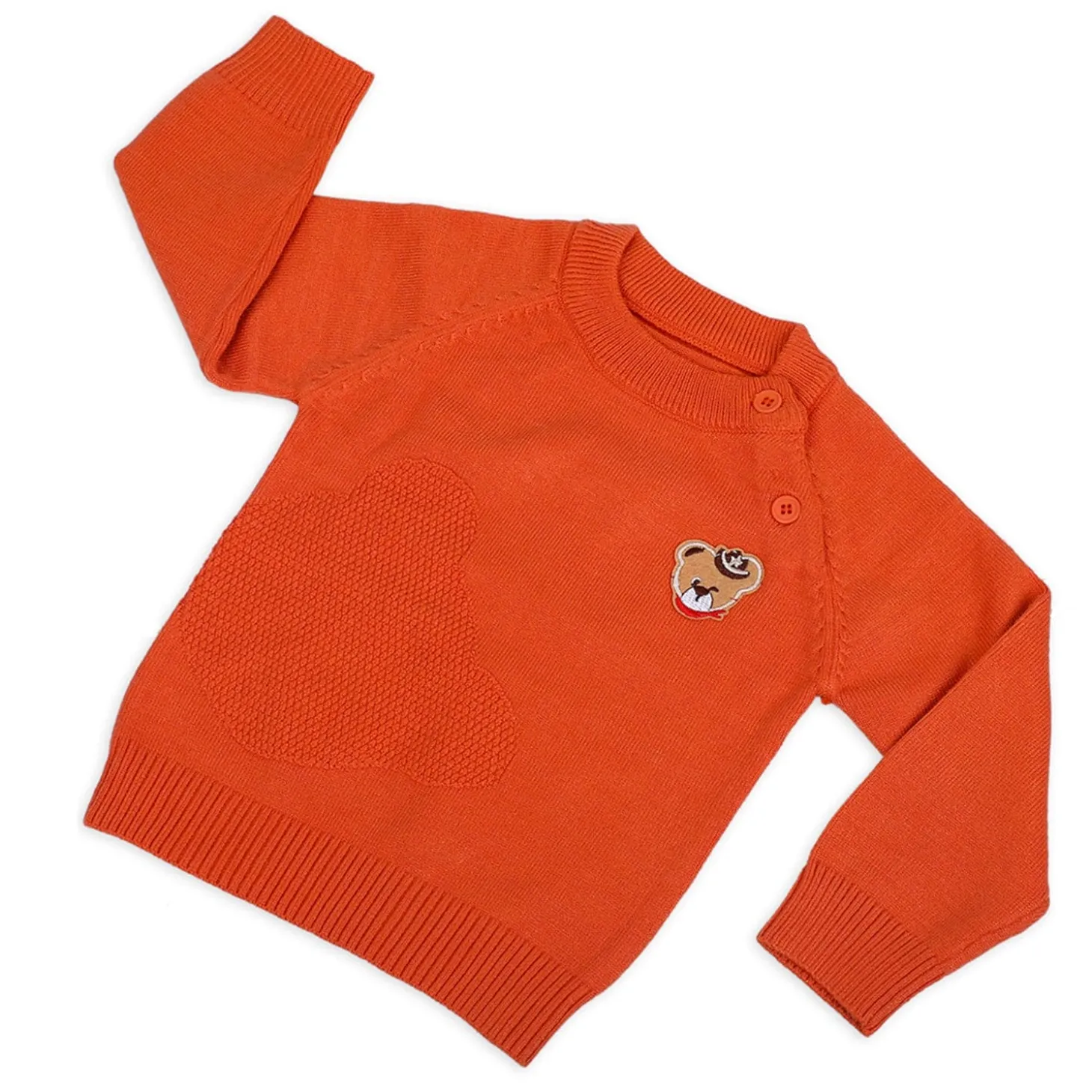 Bear Embroidery Premium Full Sleeves Knitted Sweater - Orange