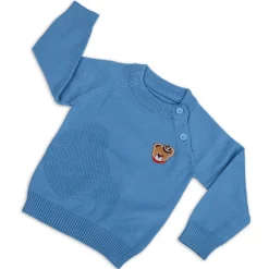 Bear Embroidery Premium Full Sleeves Knitted Sweater - Blue