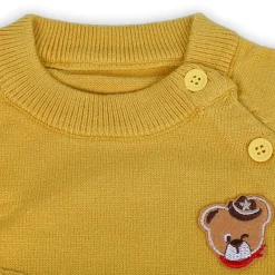 Bear Embroidery Premium Full Sleeves Knitted Sweater - Mustard