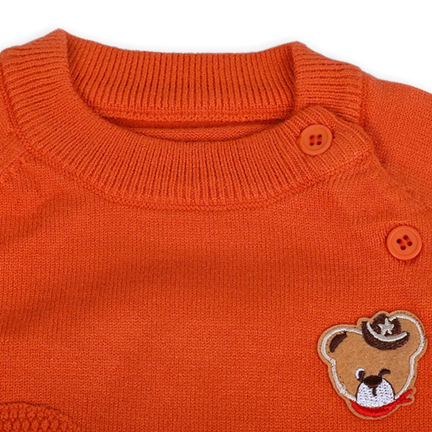 Bear Embroidery Premium Full Sleeves Knitted Sweater - Orange
