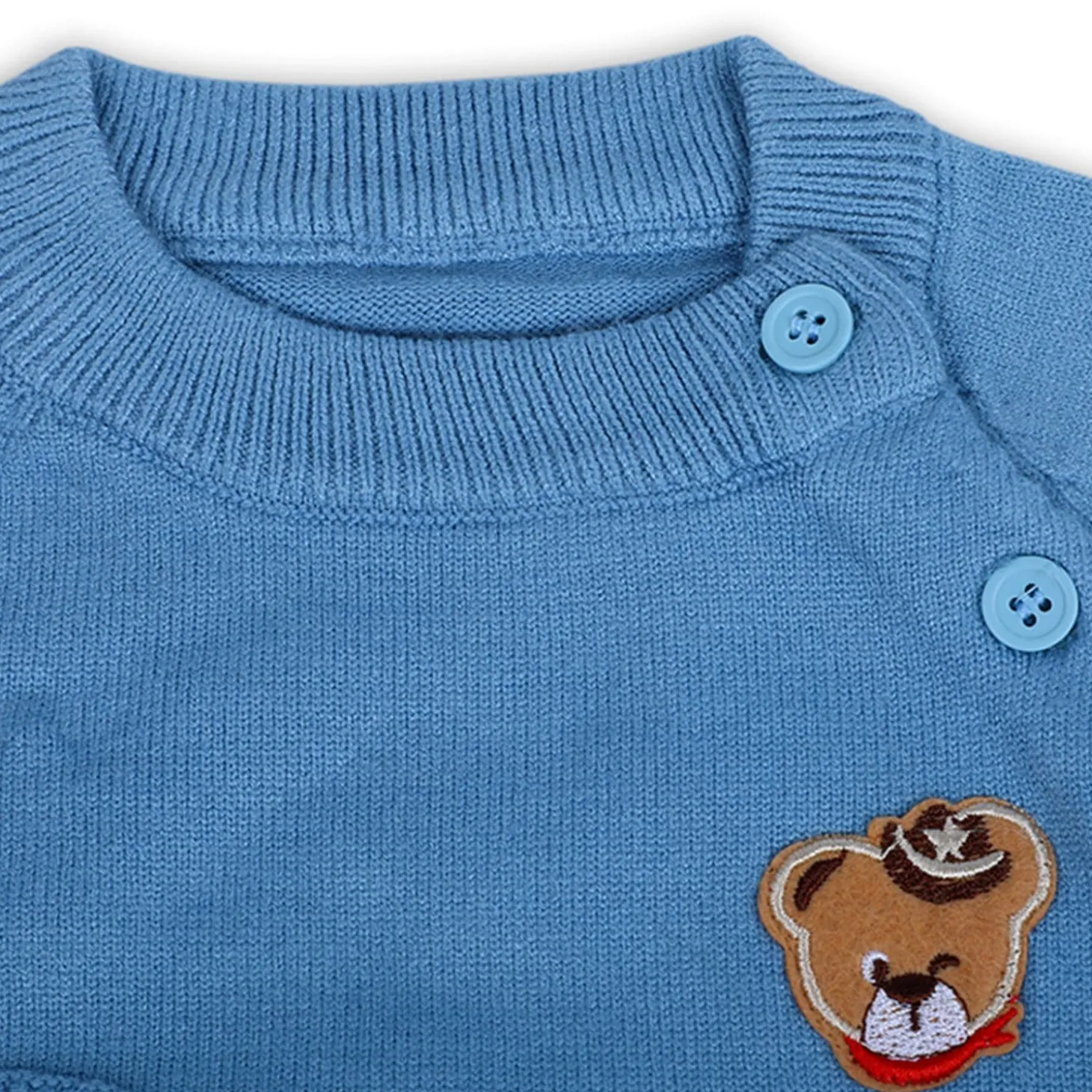Bear Embroidery Premium Full Sleeves Knitted Sweater - Blue