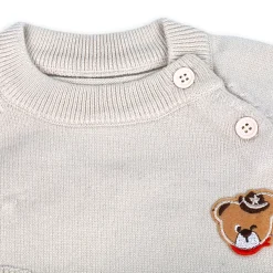 Bear Embroidery Premium Full Sleeves Knitted Sweater - White