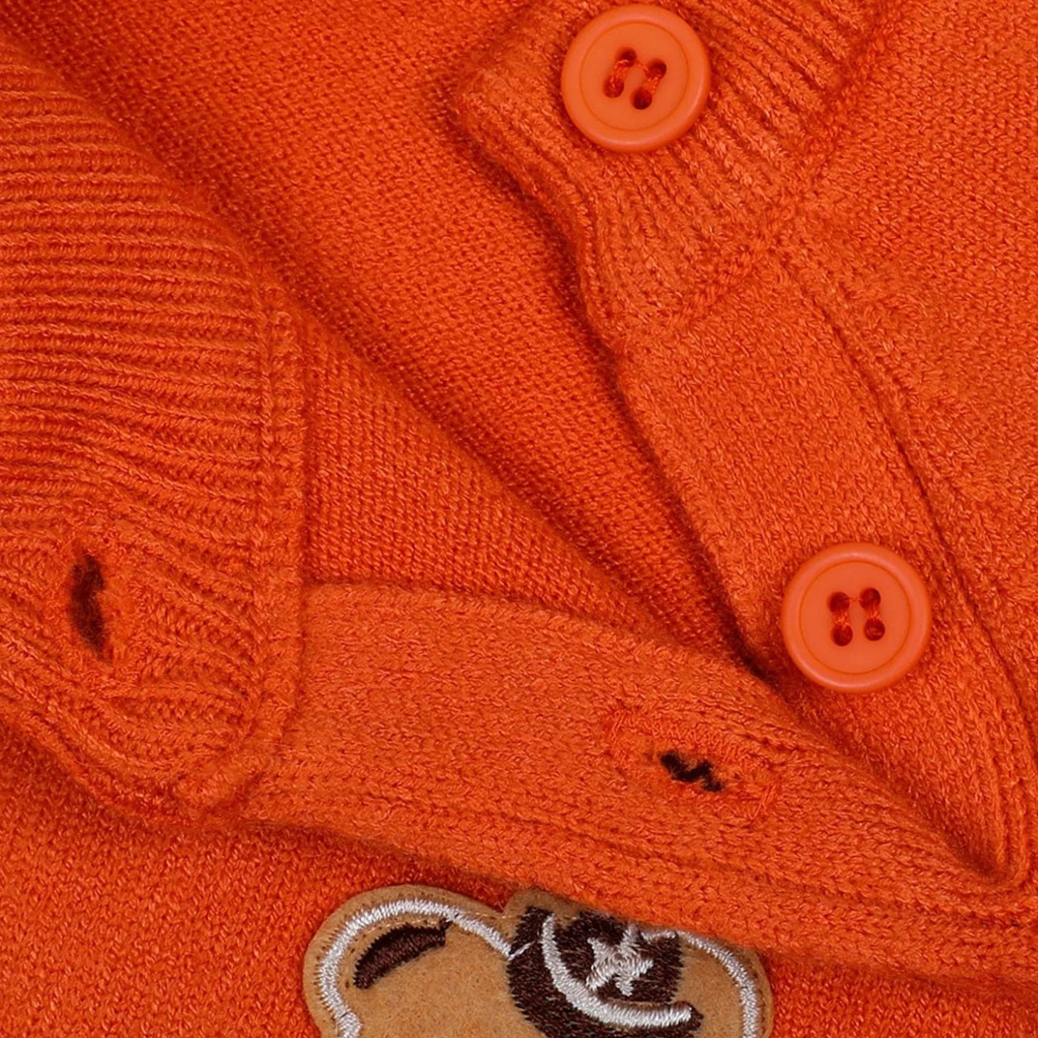 Bear Embroidery Premium Full Sleeves Knitted Sweater - Orange
