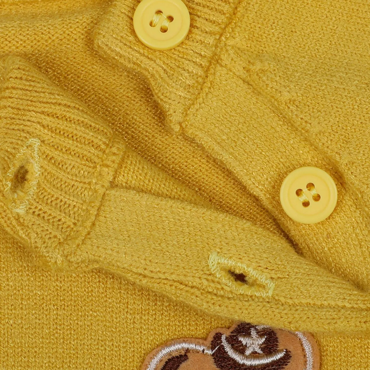 Bear Embroidery Premium Full Sleeves Knitted Sweater - Mustard