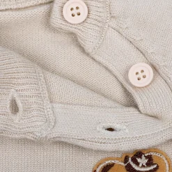 Bear Embroidery Premium Full Sleeves Knitted Sweater - White