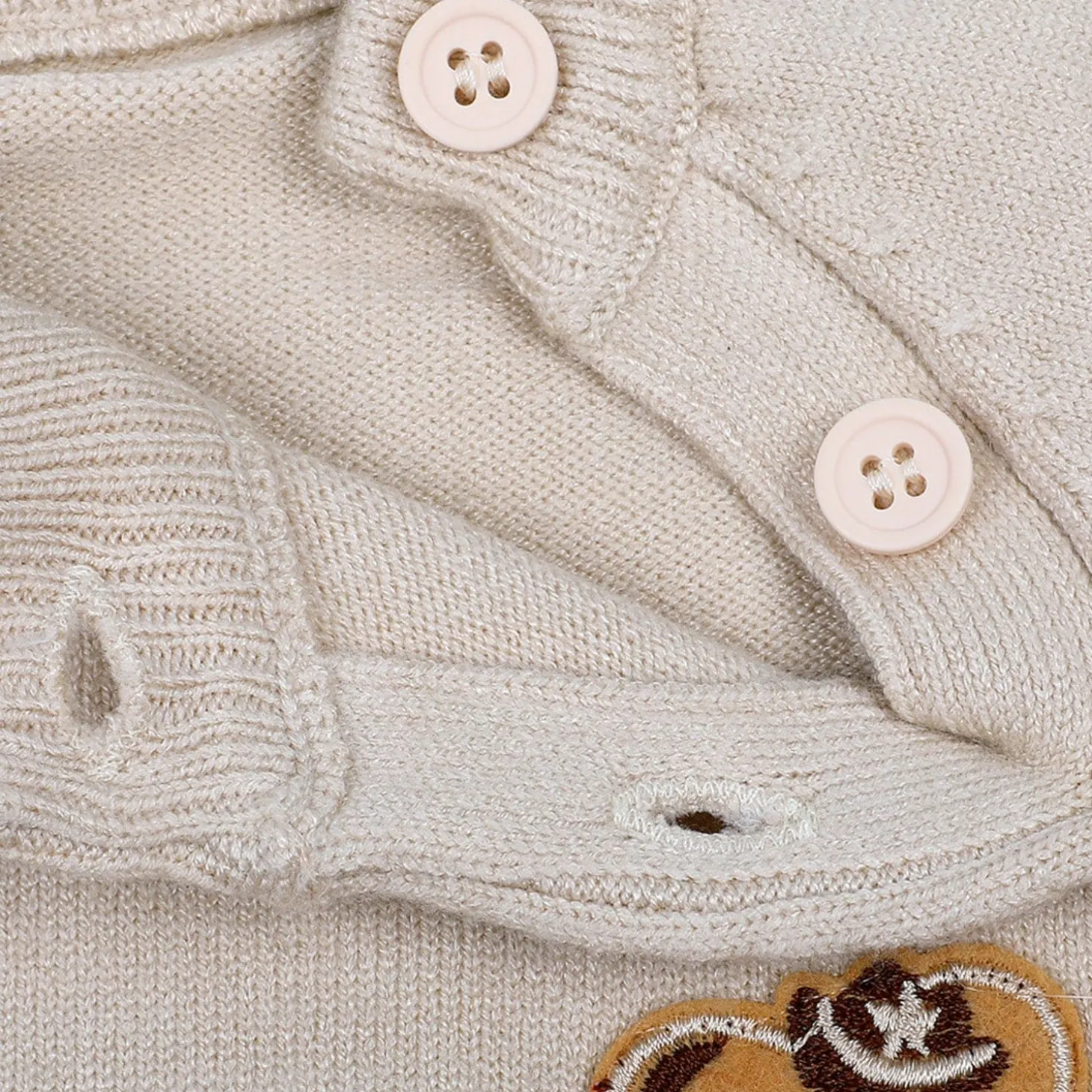 Bear Embroidery Premium Full Sleeves Knitted Sweater - White