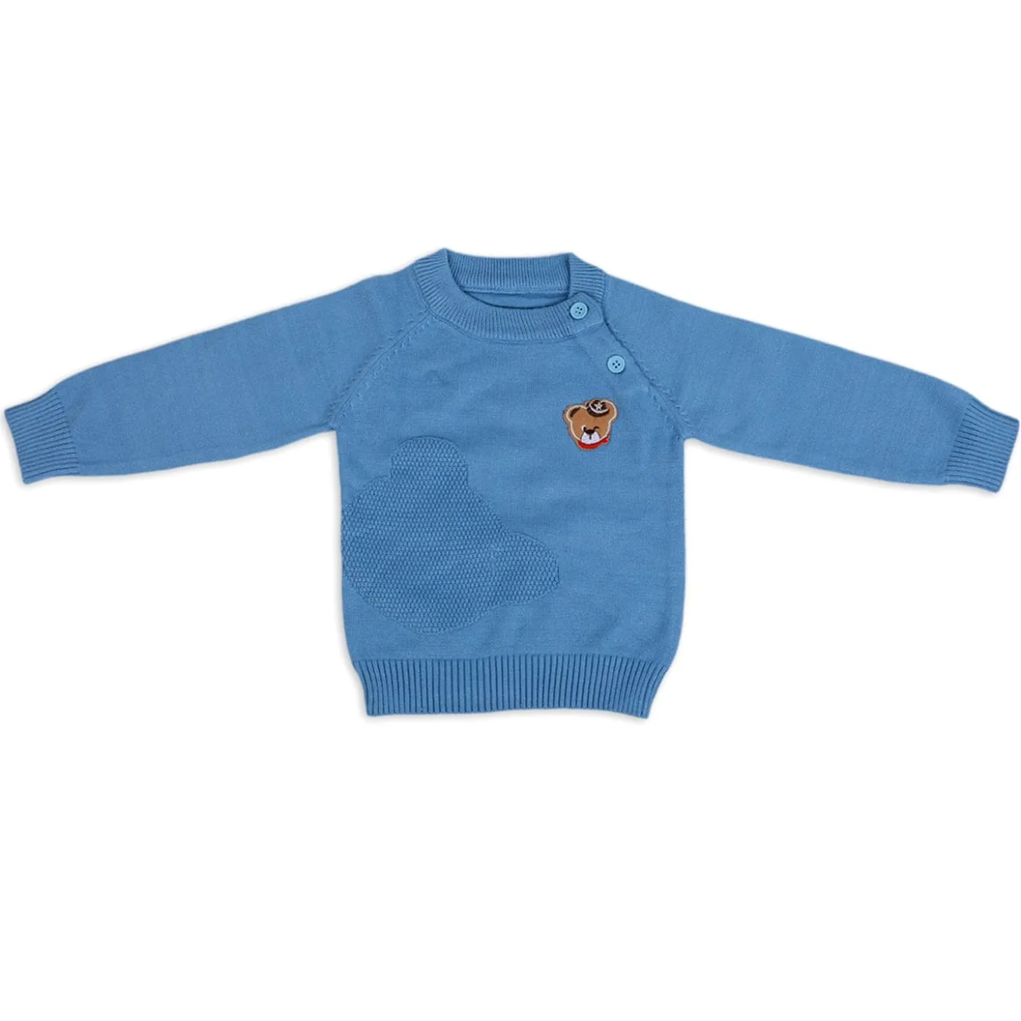 Bear Embroidery Premium Full Sleeves Knitted Sweater - Blue