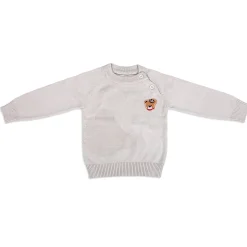 Bear Embroidery Premium Full Sleeves Knitted Sweater - White