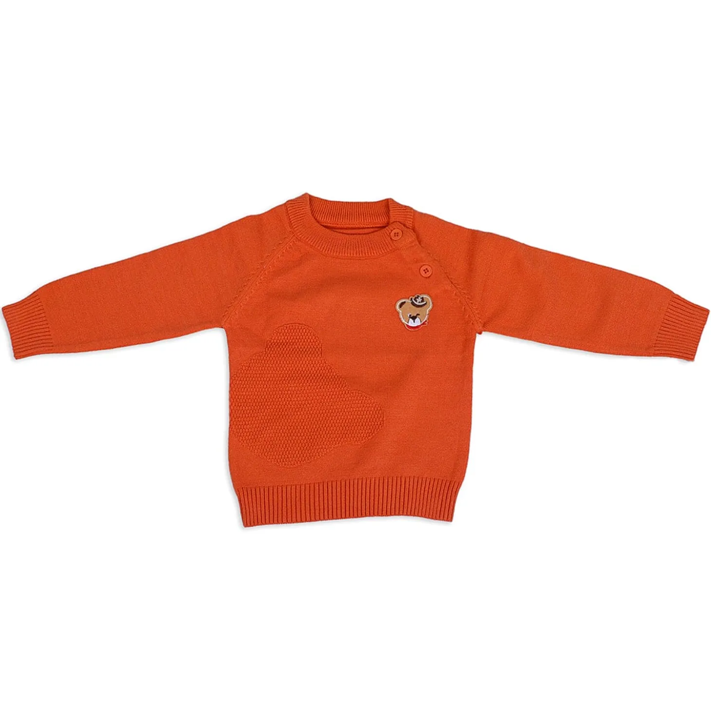 Bear Embroidery Premium Full Sleeves Knitted Sweater - Orange