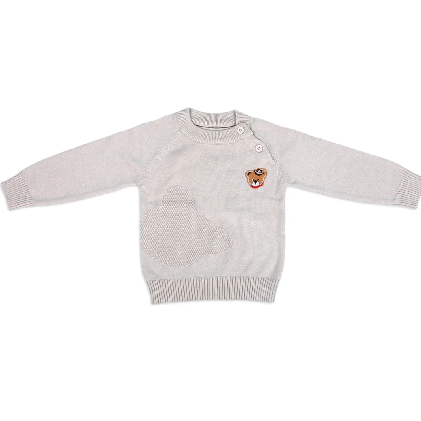 Bear Embroidery Premium Full Sleeves Knitted Sweater - White