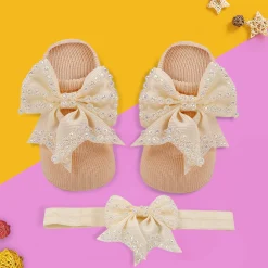 Bedazzled Cream Headband And Socks Set