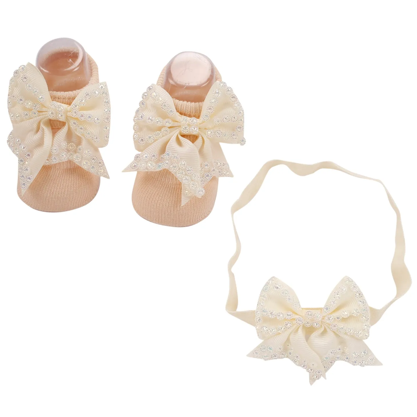 Bedazzled Cream Headband And Socks Set
