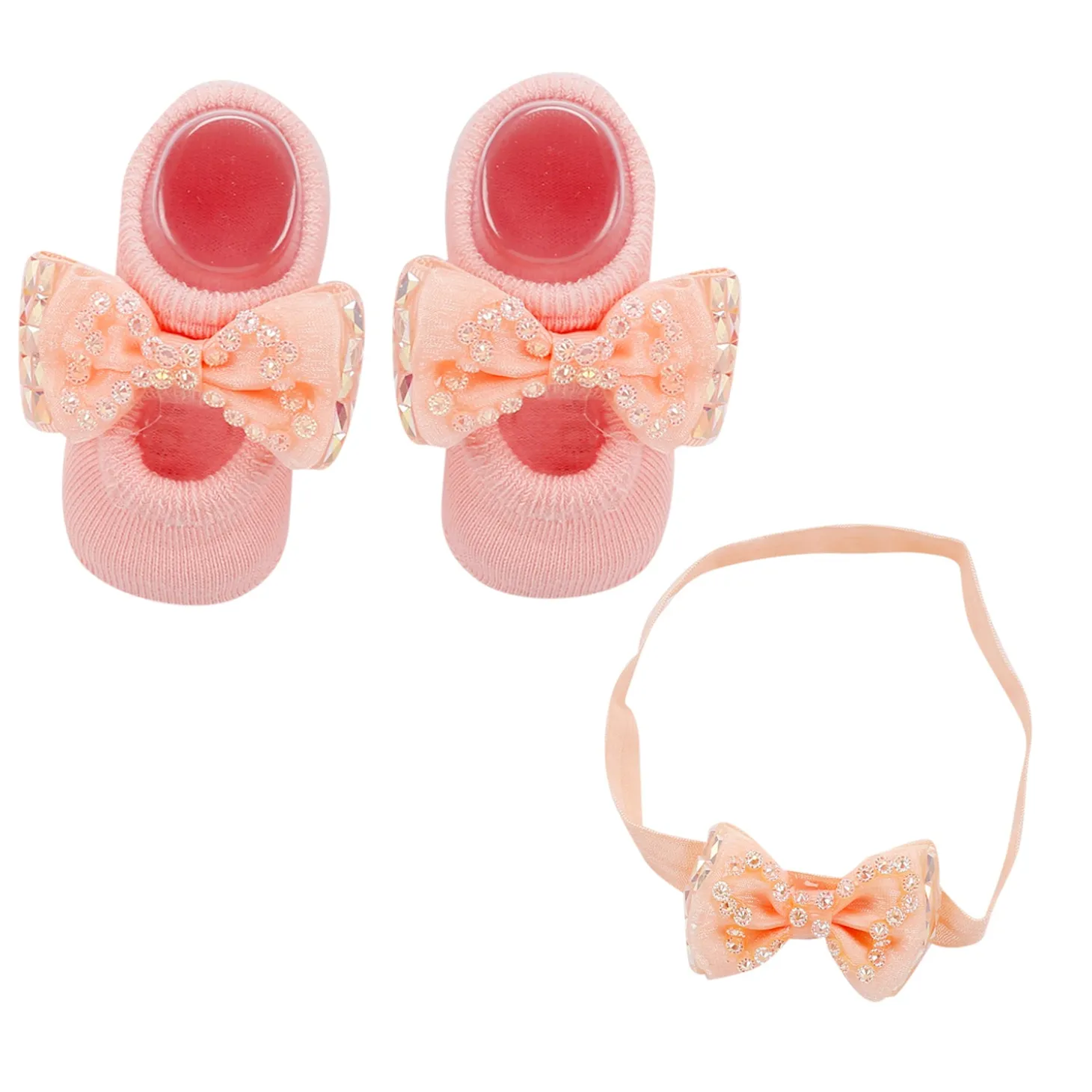 Bedazzled Peach Headband And Socks Set