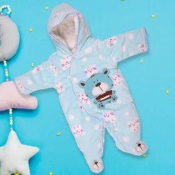 BFF Bear Blue Winter Quilted Hooded Romper