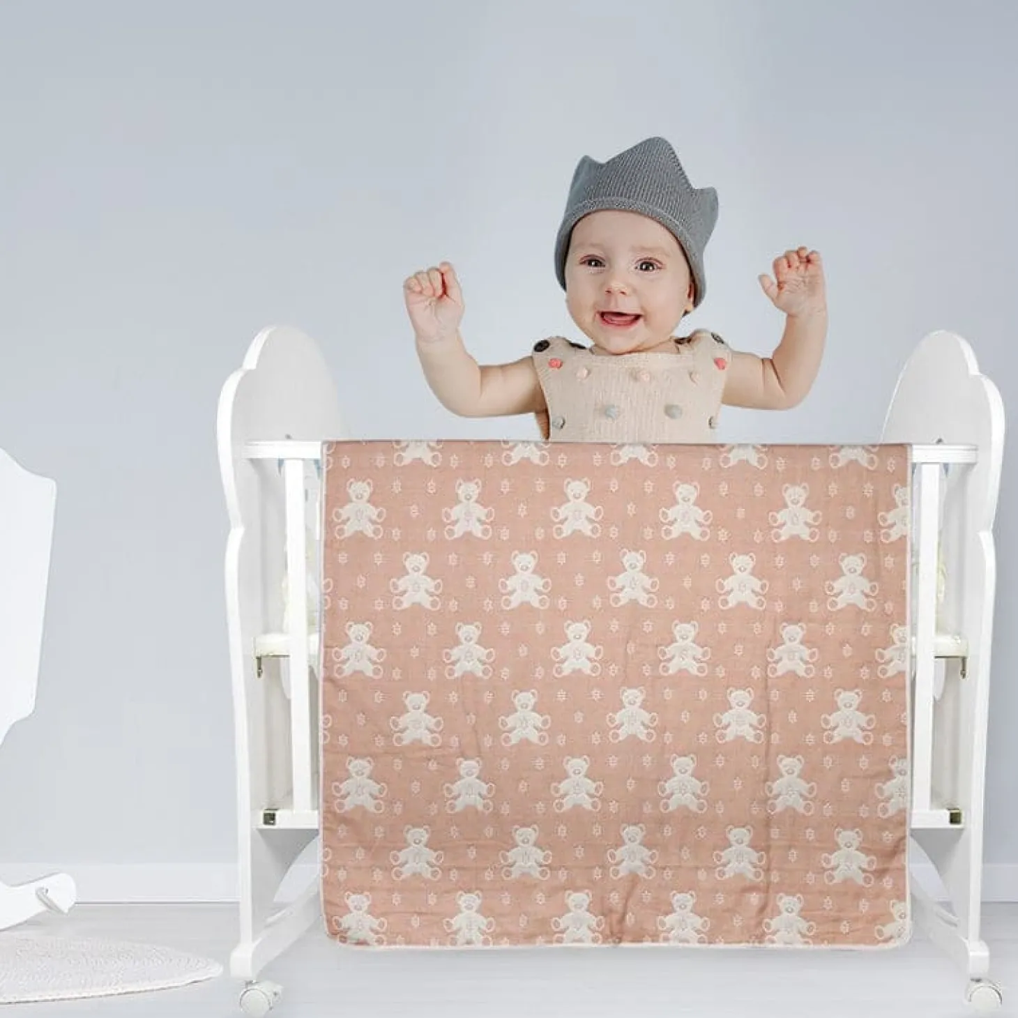 BFF Bear Peach Medium Muslin Blanket