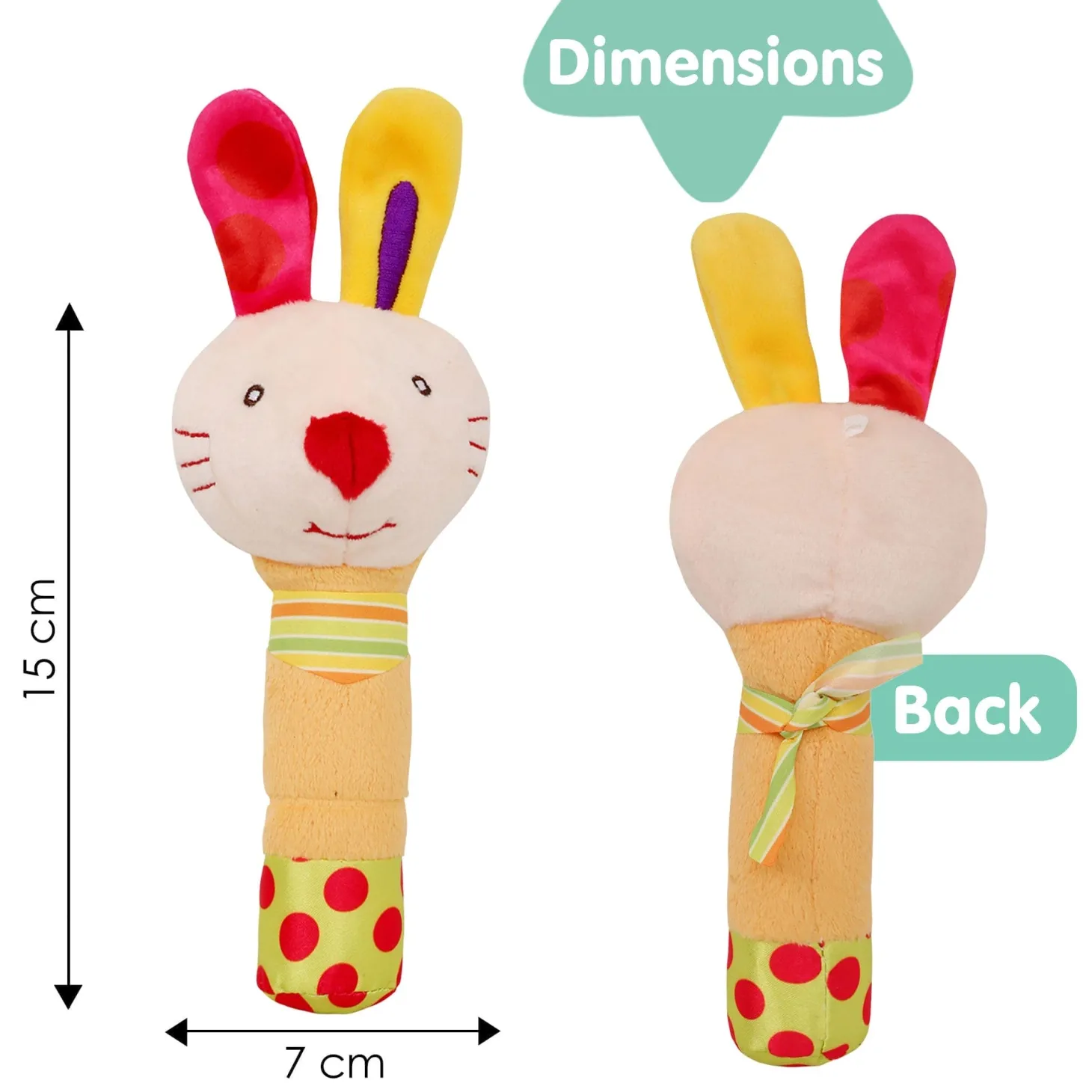 Big Earred Rabbit Multicolour Handheld Rattle