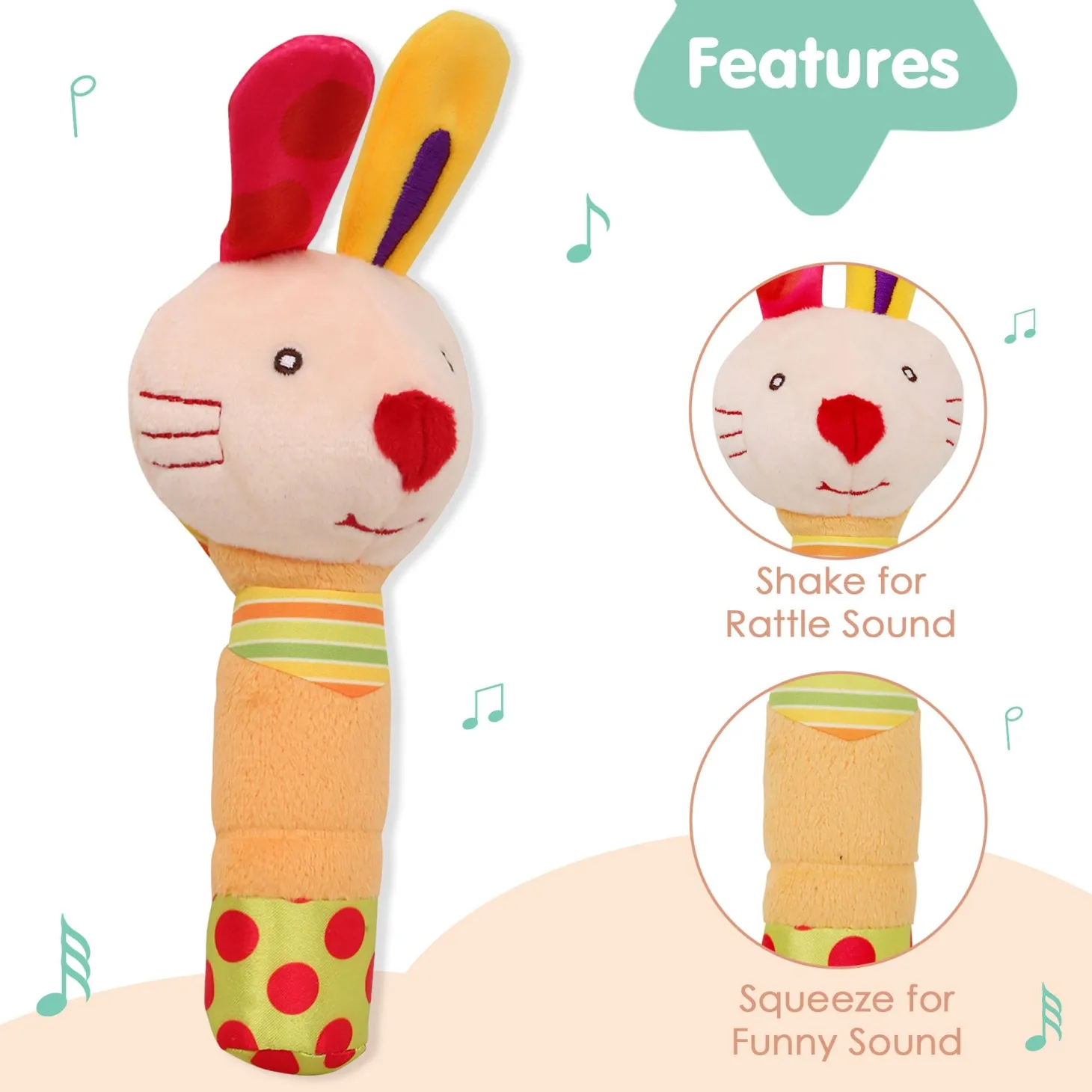 Big Earred Rabbit Multicolour Handheld Rattle
