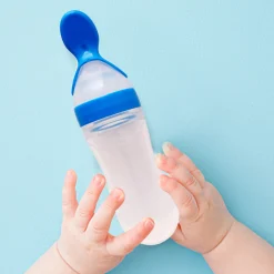 Blue 90 Ml Squeeze Bottle Feeder With Dispensing Spoon
