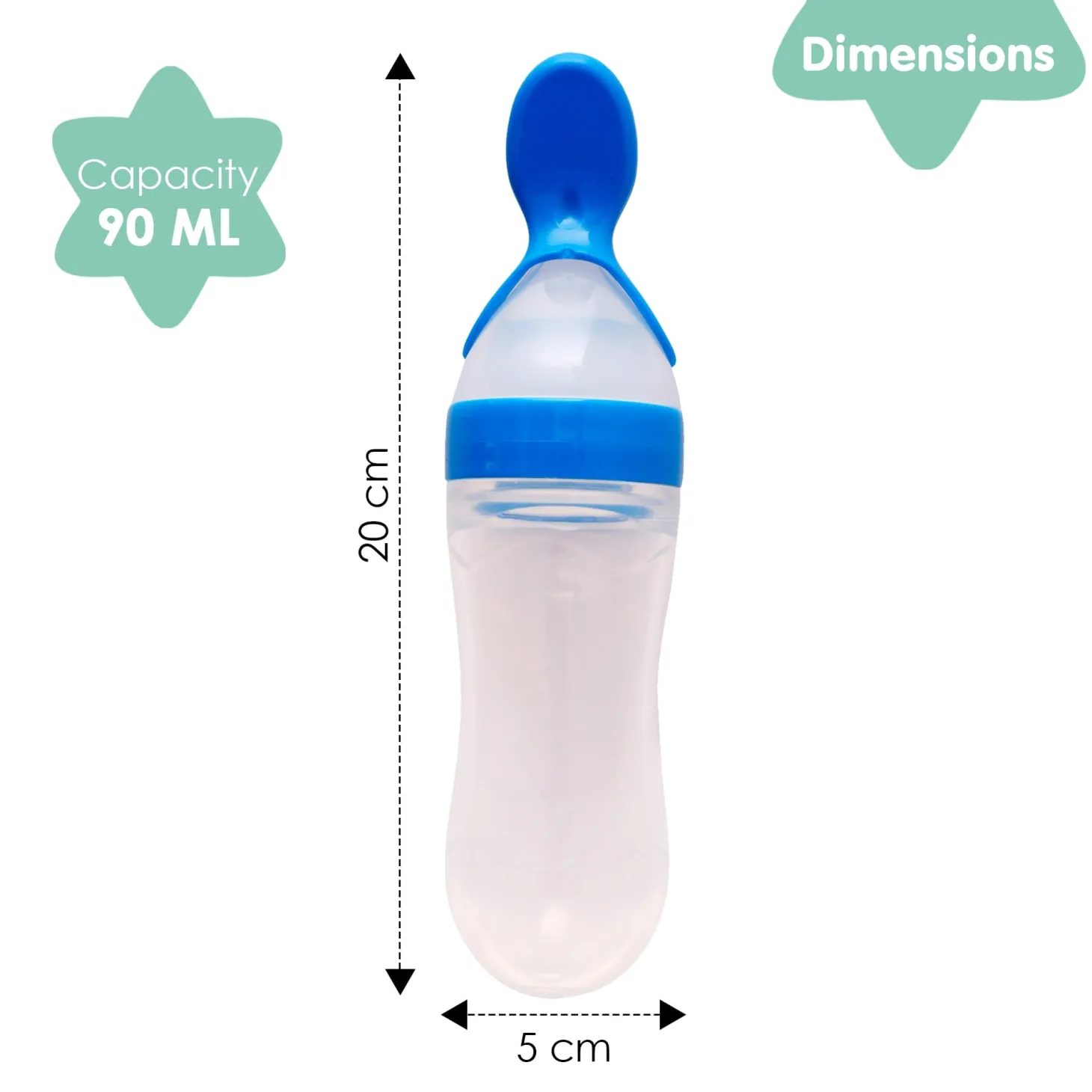 Blue 90 Ml Squeeze Bottle Feeder With Dispensing Spoon
