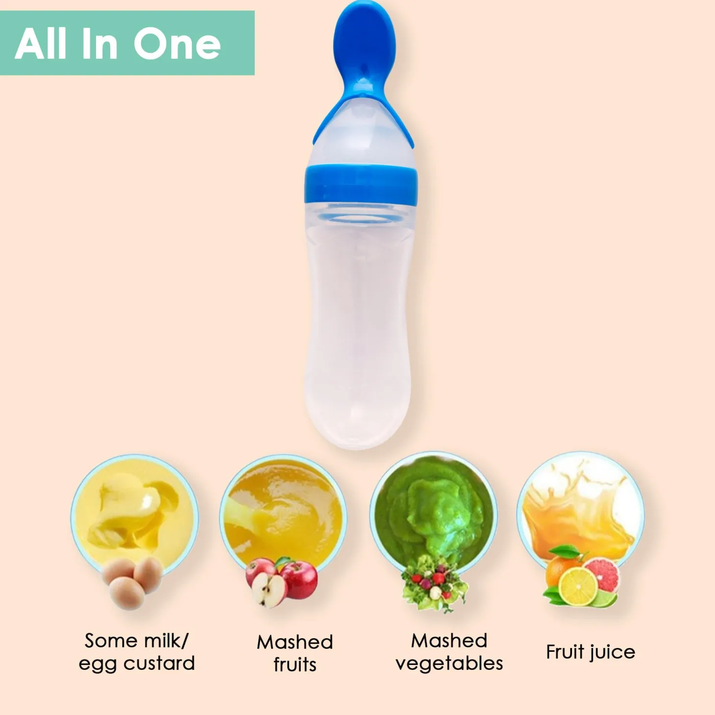 Blue 90 Ml Squeeze Bottle Feeder With Dispensing Spoon