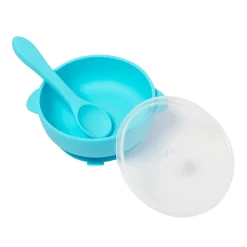 Blue Silicon Bowl With Lid And Spoon Set