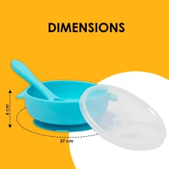 Blue Silicon Bowl With Lid And Spoon Set