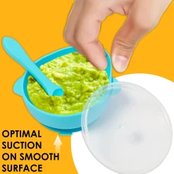 Blue Silicon Bowl With Lid And Spoon Set