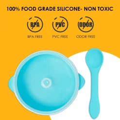 Blue Silicon Bowl With Lid And Spoon Set