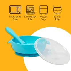 Blue Silicon Bowl With Lid And Spoon Set