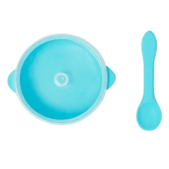 Blue Silicon Bowl With Lid And Spoon Set