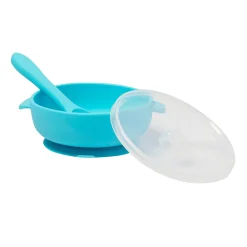 Blue Silicon Bowl With Lid And Spoon Set