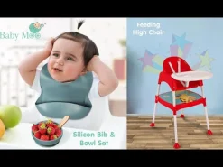 Bluish Grey Waterproof Silicon Bib And Bowl Set