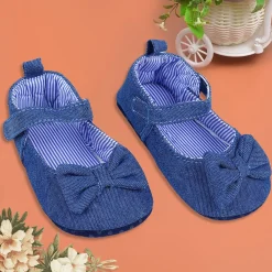 Bow Premium Girls Anti-Slip Ballerina Booties - Blue