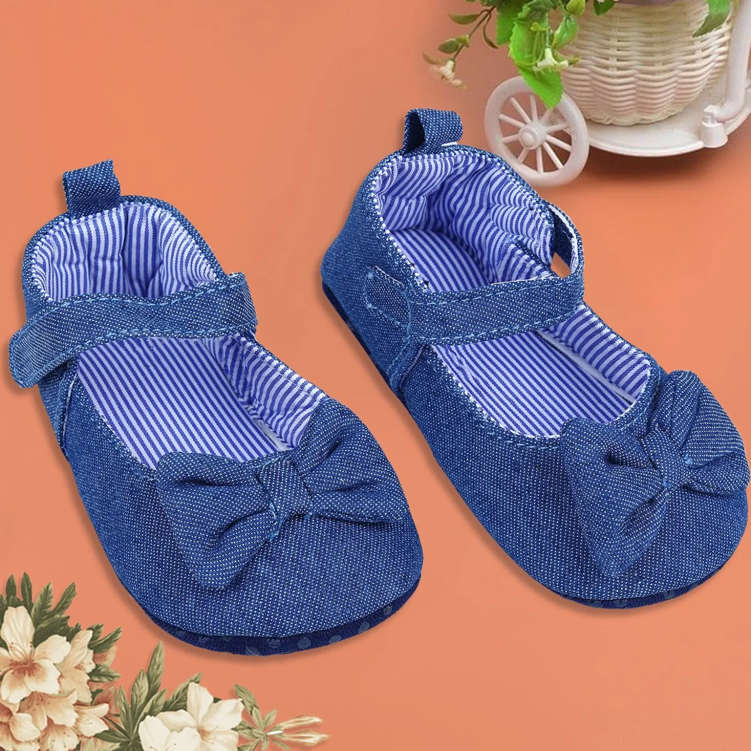 Bow Premium Girls Anti-Slip Ballerina Booties - Blue