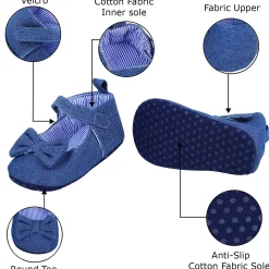 Bow Premium Girls Anti-Slip Ballerina Booties - Blue