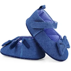 Bow Premium Girls Anti-Slip Ballerina Booties - Blue