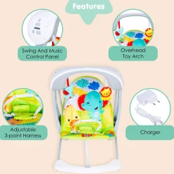 Bright Stars Foldable Musical Comfortable Swing Jungle Print Green
