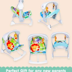 Bright Stars Foldable Musical Comfortable Swing Zoo Print Multicolor