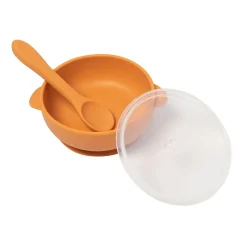 Brown Silicon Bowl With Lid And Spoon Set