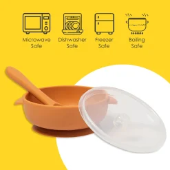 Brown Silicon Bowl With Lid And Spoon Set