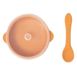 Brown Silicon Bowl With Lid And Spoon Set