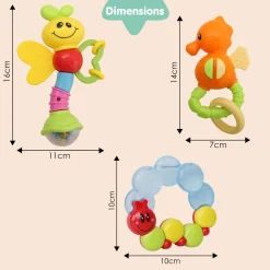 Butterfly Caterpillar Multicolour Set of 3 Rattle Teether