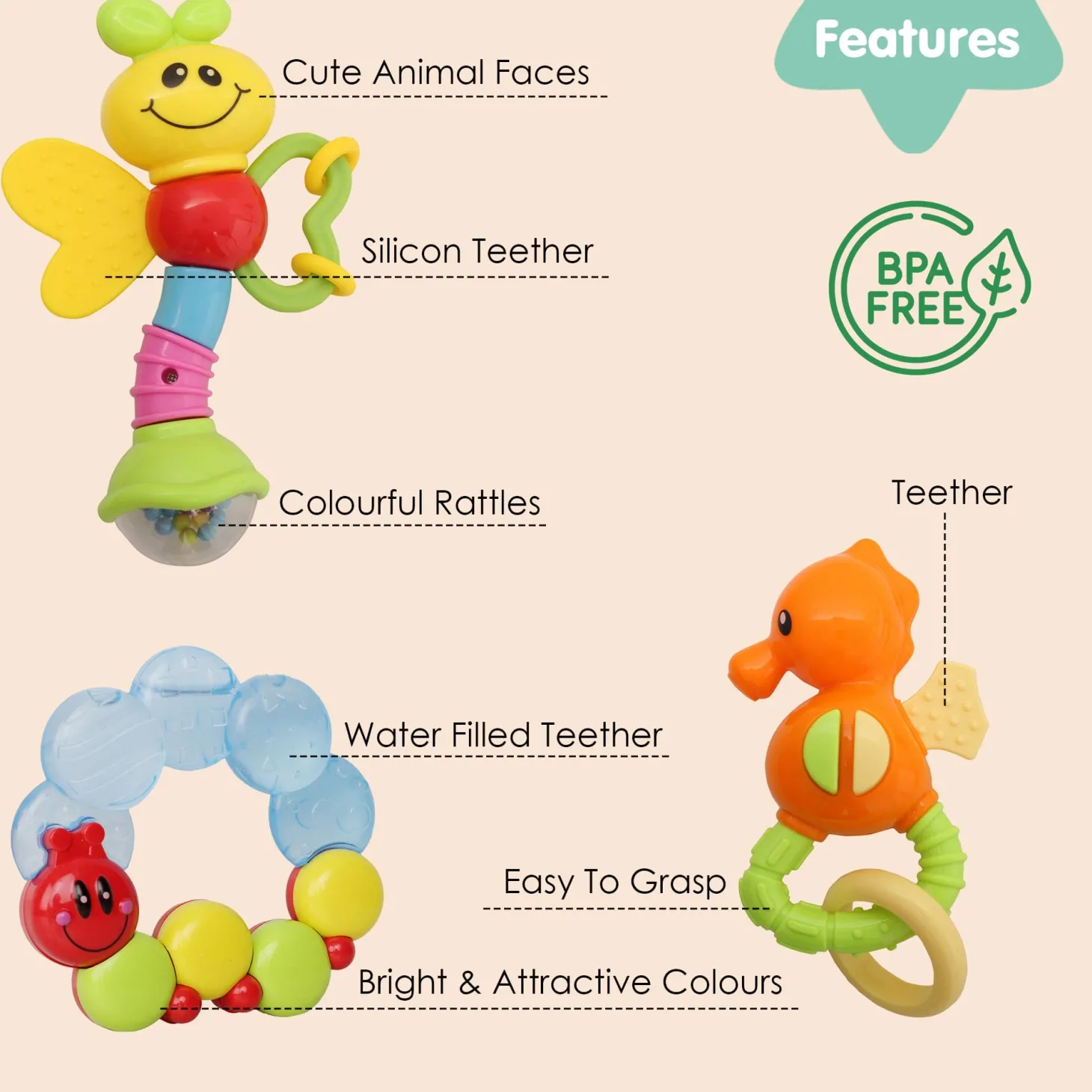 Butterfly Caterpillar Multicolour Set of 3 Rattle Teether