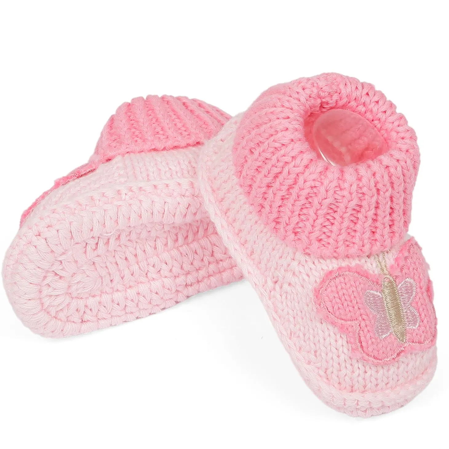 Butterfly Newborn Crochet Socks Booties - Pink